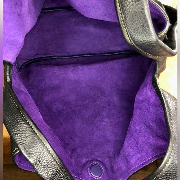 Coach 1941 Tooled Tea Rose Bandit Hobo 39 Bag Black/Purple - Picture 5 of 12